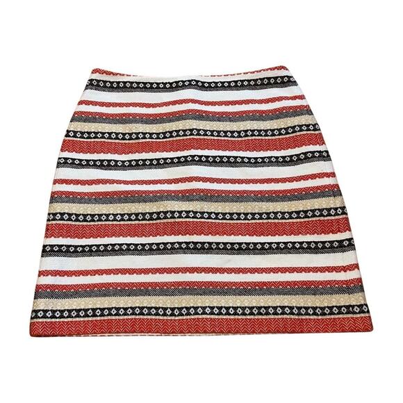 LOFT 100% Cotton Mini Skirt Size 4 Southwestern Tribal Striped Boho Preppy - Picture 2 of 11